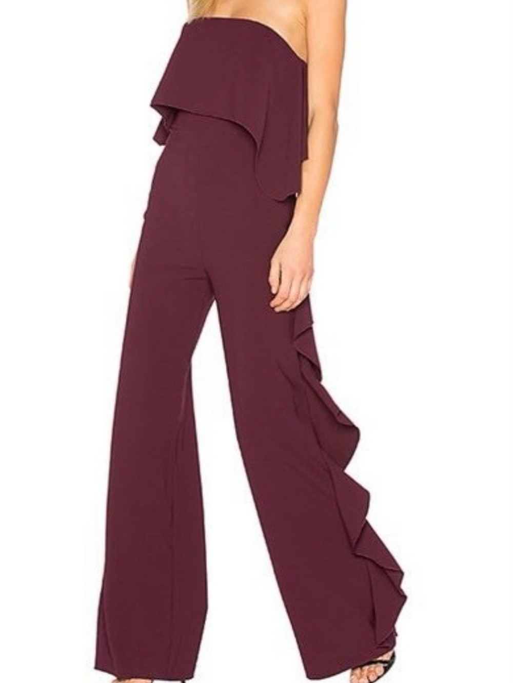 Alexis Strapless Ruffle Wide-Leg Jumpsuit - Plum EUC